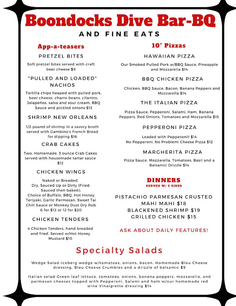 Boondocks Dive Bar-BQ Menu image 1